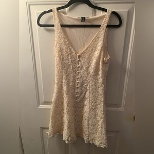 Forever 21 Cream Lace V Neck Dress with front buttons Size S